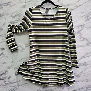 Lildy Swing Tunic Women Size S Green Black Stripe Pockets Soft Comfort